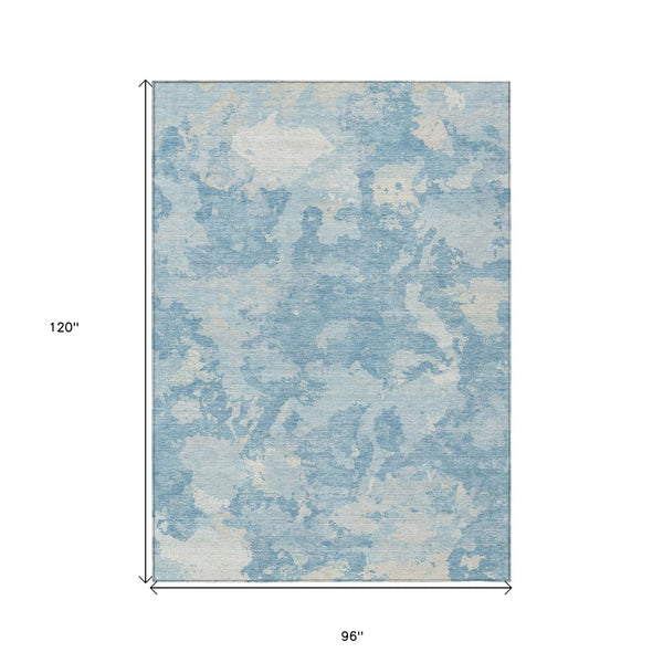 HomeRoots 5' Sky Blue and Denim Blue Abstract Rug - Washable Indoor/Outdoor Area Rug for Modern Spaces 8' X 10' 609579