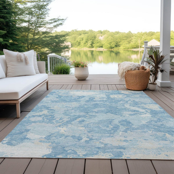 HomeRoots 5' Sky Blue and Denim Blue Abstract Rug - Washable Indoor/Outdoor Area Rug for Modern Spaces 8' X 10' 609579