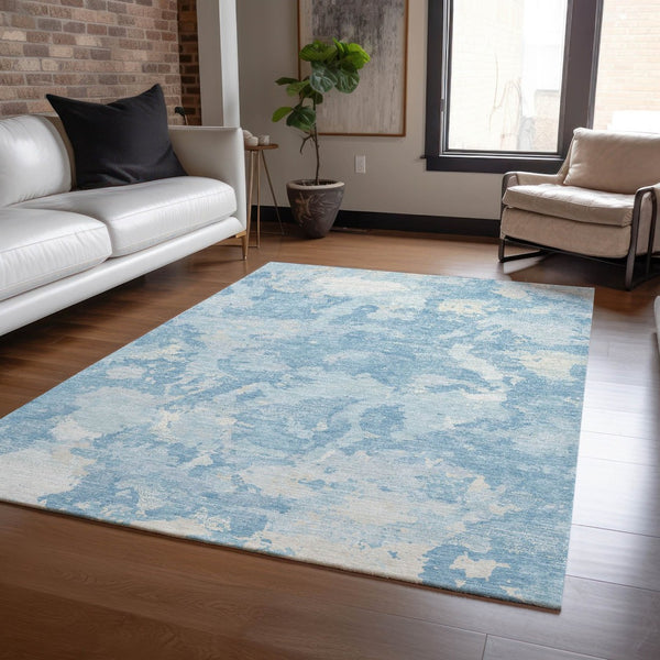 HomeRoots 5' Sky Blue and Denim Blue Abstract Rug - Washable Indoor/Outdoor Area Rug for Modern Spaces 8' X 10' 609579