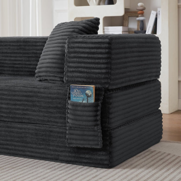 English Elm Modern Cord Fabric Convertible Sofa Sleeper Low Profile Square Frame for Apartments Dark Gray W3396P439849