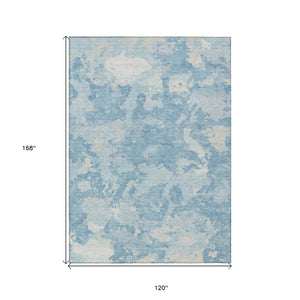 HomeRoots 5' Sky Blue and Denim Blue Abstract Rug - Washable Indoor/Outdoor Area Rug for Modern Spaces 10' X 14' 609581