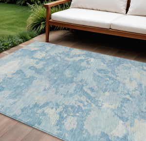 HomeRoots 5' Sky Blue and Denim Blue Abstract Rug - Washable Indoor/Outdoor Area Rug for Modern Spaces 10' X 14' 609581