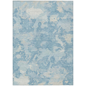 HomeRoots 5' Sky Blue and Denim Blue Abstract Rug - Washable Indoor/Outdoor Area Rug for Modern Spaces 10' X 14' 609581