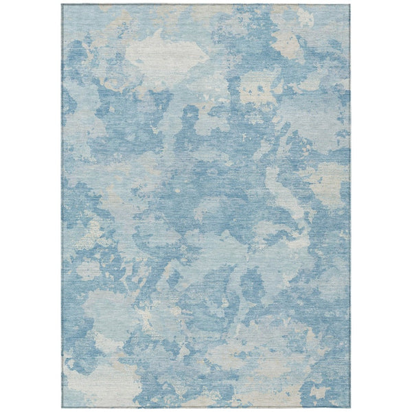 HomeRoots 5' Sky Blue and Denim Blue Abstract Rug - Washable Indoor/Outdoor Area Rug for Modern Spaces 10' X 14' 609581