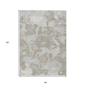 HomeRoots 5' Stylish Taupe and Brown Abstract Area Rug – Washable, Durable, Indoor/Outdoor Versatility for Any Space 5' X 8' 609583