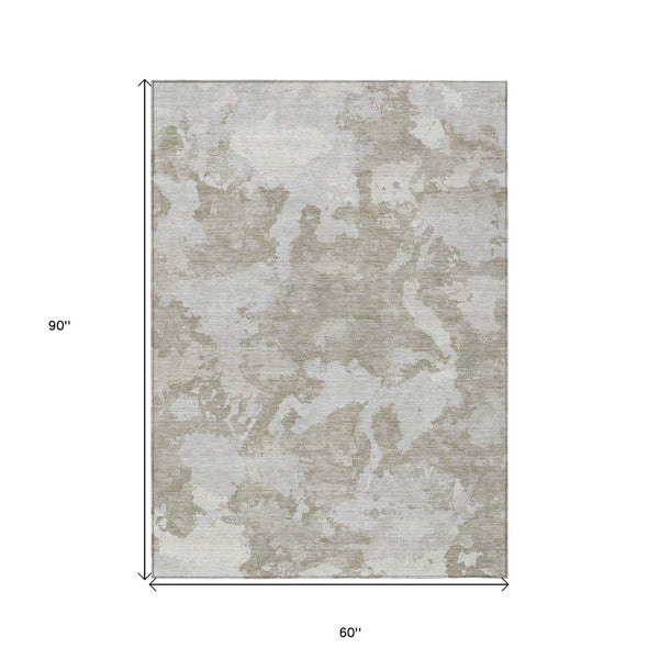 HomeRoots 5' Stylish Taupe and Brown Abstract Area Rug – Washable, Durable, Indoor/Outdoor Versatility for Any Space 5' X 8' 609583
