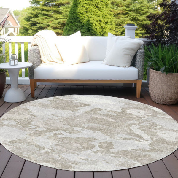 HomeRoots 5' Stylish Taupe and Brown Abstract Area Rug – Washable, Durable, Indoor/Outdoor Versatility for Any Space 8' Round 609584
