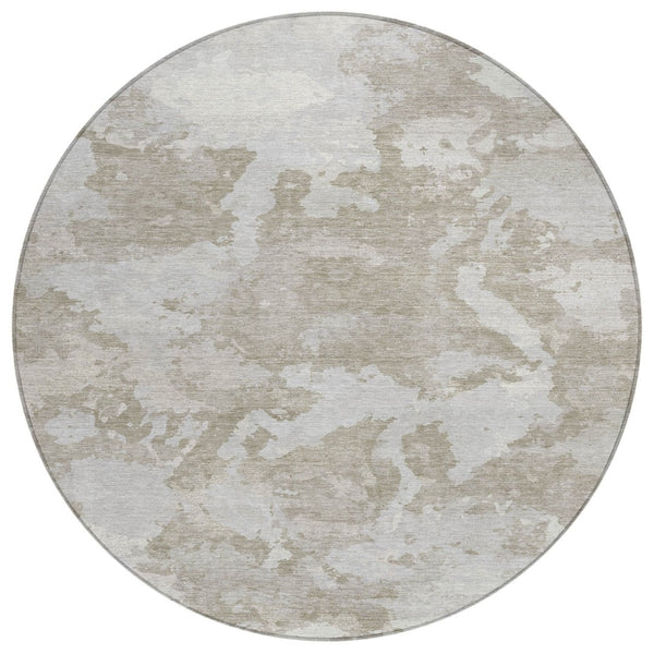 HomeRoots 5' Stylish Taupe and Brown Abstract Area Rug – Washable, Durable, Indoor/Outdoor Versatility for Any Space 8' Round 609584