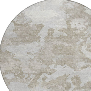 HomeRoots 5' Stylish Taupe and Brown Abstract Area Rug – Washable, Durable, Indoor/Outdoor Versatility for Any Space 8' Round 609584