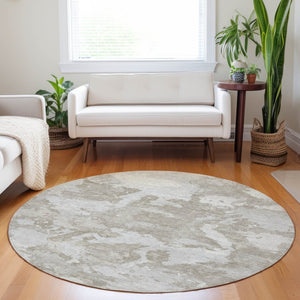 HomeRoots 5' Stylish Taupe and Brown Abstract Area Rug – Washable, Durable, Indoor/Outdoor Versatility for Any Space 8' Round 609584