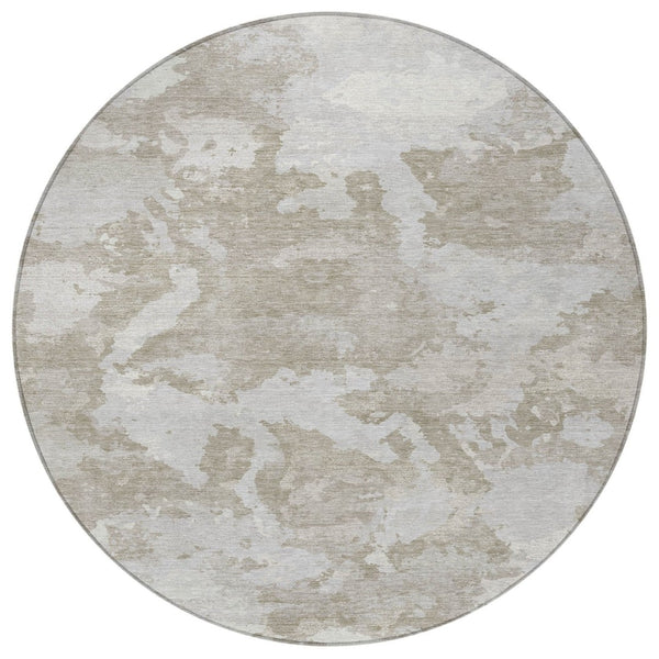 HomeRoots 5' Stylish Taupe and Brown Abstract Area Rug – Washable, Durable, Indoor/Outdoor Versatility for Any Space 8' Round 609584