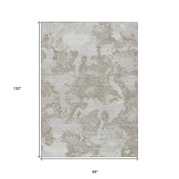 HomeRoots 5' Stylish Taupe and Brown Abstract Area Rug – Washable, Durable, Indoor/Outdoor Versatility for Any Space 8' X 10' 609585