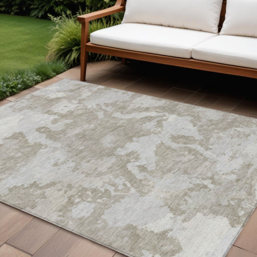 HomeRoots 5' Stylish Taupe and Brown Abstract Area Rug – Washable, Durable, Indoor/Outdoor Versatility for Any Space 8' X 10' 609585