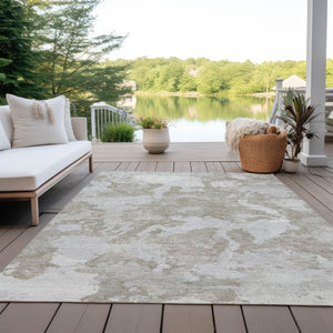HomeRoots 5' Stylish Taupe and Brown Abstract Area Rug – Washable, Durable, Indoor/Outdoor Versatility for Any Space 9' X 12' 609586