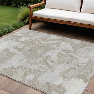 HomeRoots 5' Stylish Taupe and Brown Abstract Area Rug – Washable, Durable, Indoor/Outdoor Versatility for Any Space 10' X 14' 609587