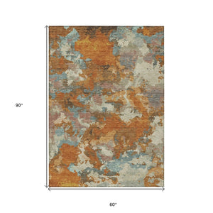 HomeRoots 5' Copper and Orange Abstract Area Rug - Washable, Durable, Indoor/Outdoor, Stain-Resistant Design 5' X 8' 609589
