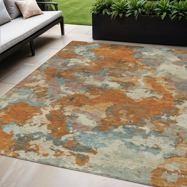 HomeRoots 5' Copper and Orange Abstract Area Rug - Washable, Durable, Indoor/Outdoor, Stain-Resistant Design 5' X 8' 609589