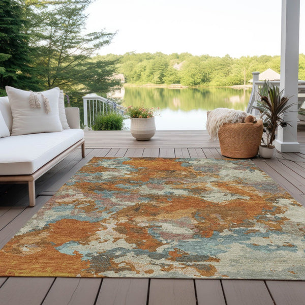 HomeRoots 5' Copper and Orange Abstract Area Rug - Washable, Durable, Indoor/Outdoor, Stain-Resistant Design 5' X 8' 609589