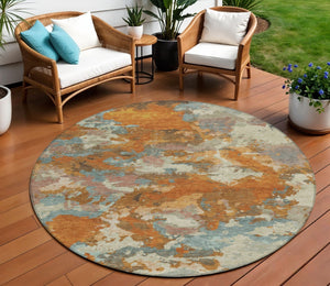 HomeRoots 5' Copper and Orange Abstract Area Rug - Washable, Durable, Indoor/Outdoor, Stain-Resistant Design 8' Round 609590