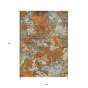 HomeRoots 5' Copper and Orange Abstract Area Rug - Washable, Durable, Indoor/Outdoor, Stain-Resistant Design 8' X 10' 609591