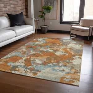 HomeRoots 5' Copper and Orange Abstract Area Rug - Washable, Durable, Indoor/Outdoor, Stain-Resistant Design 8' X 10' 609591