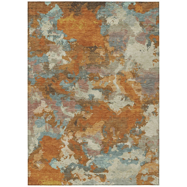 HomeRoots 5' Copper and Orange Abstract Area Rug - Washable, Durable, Indoor/Outdoor, Stain-Resistant Design 9' X 12' 609592