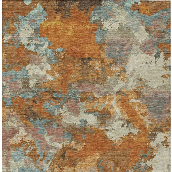 HomeRoots 5' Copper and Orange Abstract Area Rug - Washable, Durable, Indoor/Outdoor, Stain-Resistant Design 10' X 14' 609593