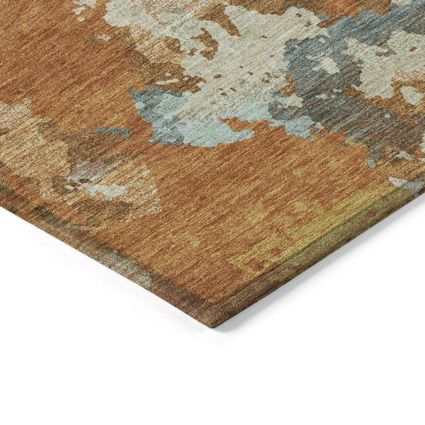 HomeRoots 5' Copper and Orange Abstract Area Rug - Washable, Durable, Indoor/Outdoor, Stain-Resistant Design 10' X 14' 609593