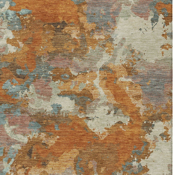 HomeRoots 5' Copper and Orange Abstract Area Rug - Washable, Durable, Indoor/Outdoor, Stain-Resistant Design 10' X 14' 609593