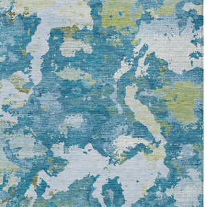HomeRoots 5' Denim Blue & Olive Green Abstract Area Rug – Durable, Washable, Indoor/Outdoor Design for Any Space 5' X 8' 609595