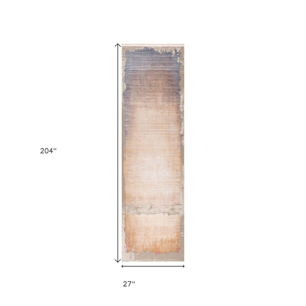 HomeRoots 17' Abstract Runner Rug in Beige, Blue & Brown - Durable, Stain & Fade Resistant for High-Traffic Areas 609604