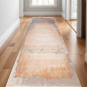 HomeRoots 17' Abstract Runner Rug in Beige, Blue & Brown - Durable, Stain & Fade Resistant for High-Traffic Areas 609604