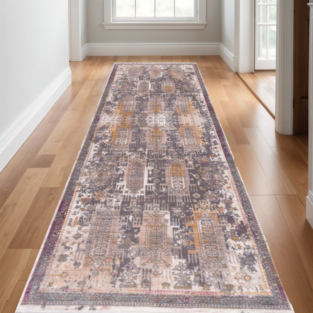 HomeRoots 30' Runner - Stylish Gray, Beige & Orange Southwestern Area Rug for High-Traffic Zones and Homes 17' Runner 609609