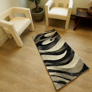 HomeRoots 19' Runner Black and Gray Abstract Rug - Durable, Stain-Resistant Design for Hallways & Entryways 609612