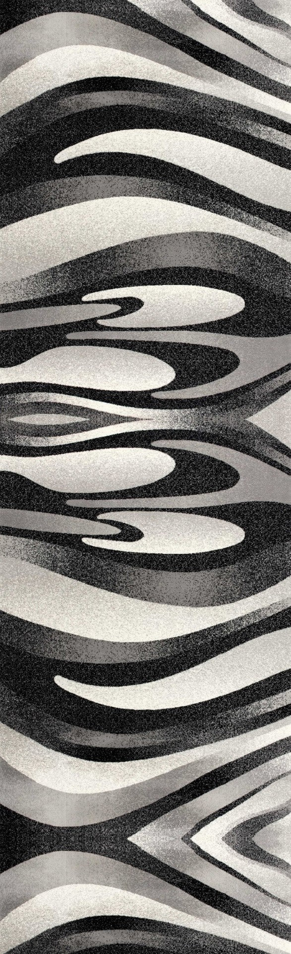 HomeRoots 19' Runner Black and Gray Abstract Rug - Durable, Stain-Resistant Design for Hallways & Entryways 609612