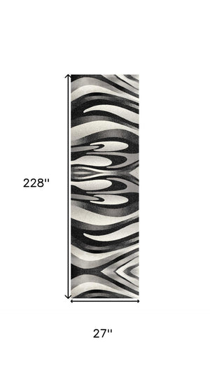 HomeRoots 19' Runner Black and Gray Abstract Rug - Durable, Stain-Resistant Design for Hallways & Entryways 609612