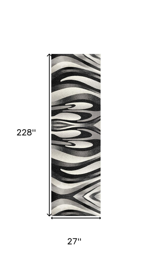 HomeRoots 19' Runner Black and Gray Abstract Rug - Durable, Stain-Resistant Design for Hallways & Entryways 609612