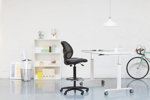 OSP Home Furnishings Deluxe Ergonomic Drafting Chair with Breathable Mesh Back and Padded Seat for Studio Use 18" DC2990V