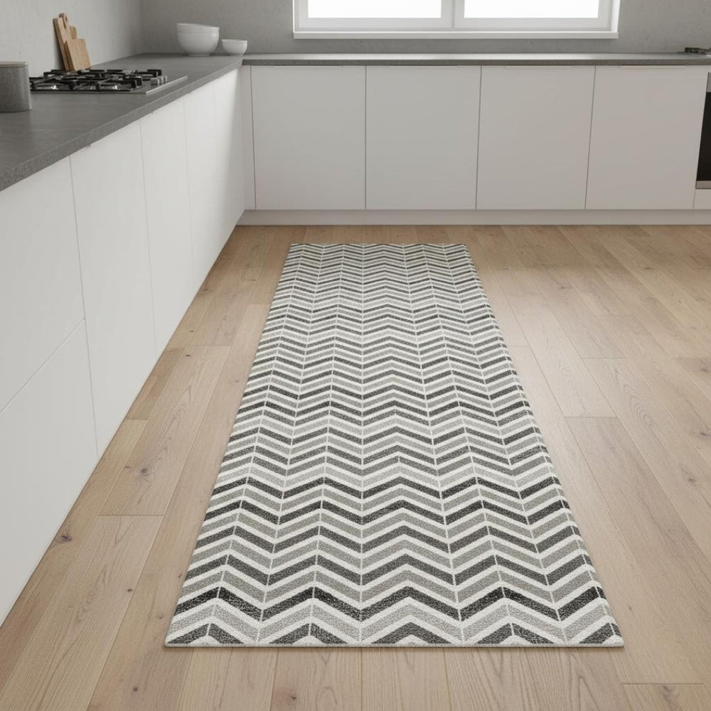 HomeRoots 2' Modern Gray and Beige Geometric Area Rug – Durable, Stain-Resistant, Perfect for High-Traffic Spaces 609616