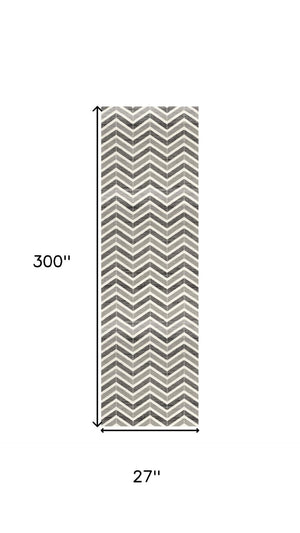 HomeRoots 2' Gray & Beige Geometric Runner Rug - Durable, Stain-Resistant, Perfect for High-Traffic Areas! 609617