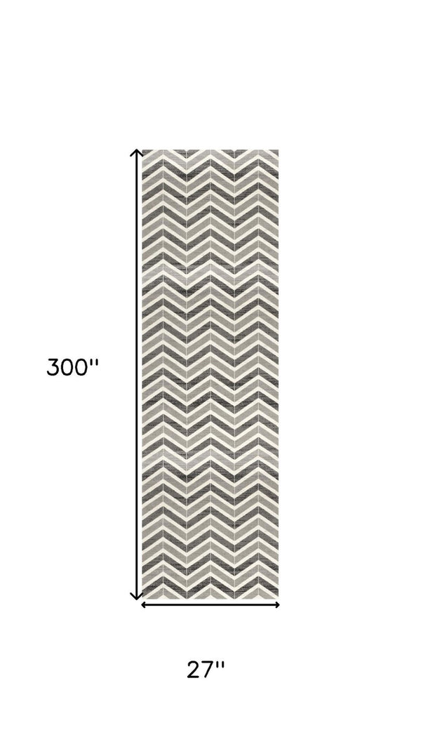 HomeRoots 2' Gray & Beige Geometric Runner Rug - Durable, Stain-Resistant, Perfect for High-Traffic Areas! 609617