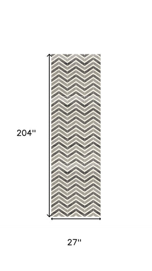 HomeRoots 17' Modern Gray and Beige Geometric Runner Rug - Durable, Stain-Resistant, Perfect for High-Traffic Areas 609619