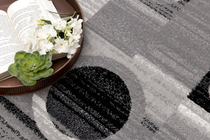 HomeRoots 2' Modern Black & Gray Geometric Runner Rug - Durable, Stylish, Stain-Resistant for High-Traffic Spaces 609625