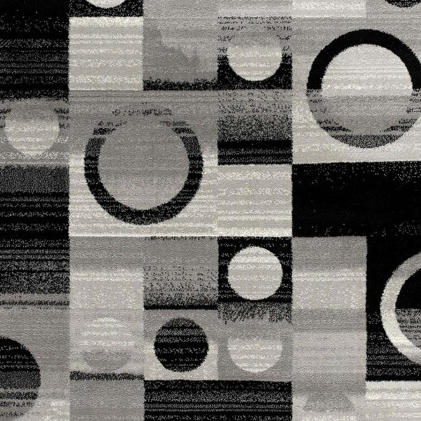 HomeRoots 19' Modern Black and Gray Geometric Runner Rug - Durable, Stain-Resistant, Ideal for High-Traffic Areas 609626