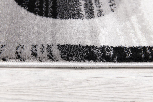 HomeRoots 17' Runner - Modern Black and Gray Geometric Rug for High-Traffic Areas, Stain-Resistant & Stylish 609627
