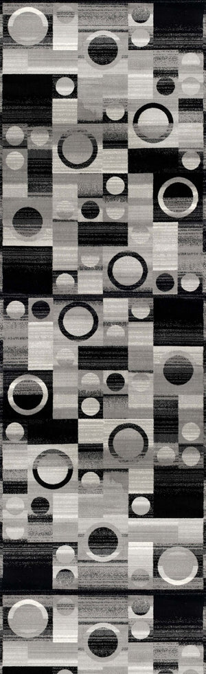 HomeRoots 17' Runner - Modern Black and Gray Geometric Rug for High-Traffic Areas, Stain-Resistant & Stylish 609627