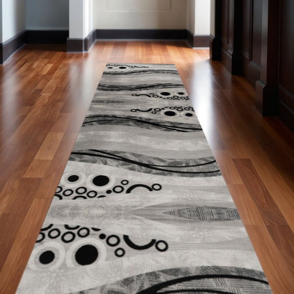 HomeRoots 2' Gray and Black Geometric Area Rug - Stylish, Stain-Resistant, Durable Design for High-Traffic Spaces 609630