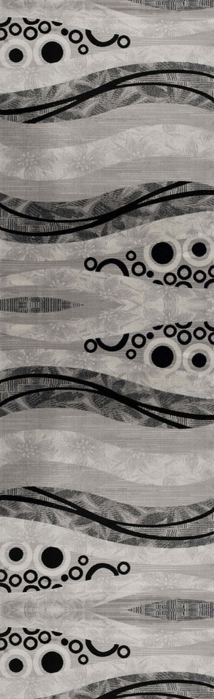 HomeRoots 2' x 25' Gray and Black Geometric Runner Rug - Modern, Durable, Stain-Resistant Design for Hallways 609631