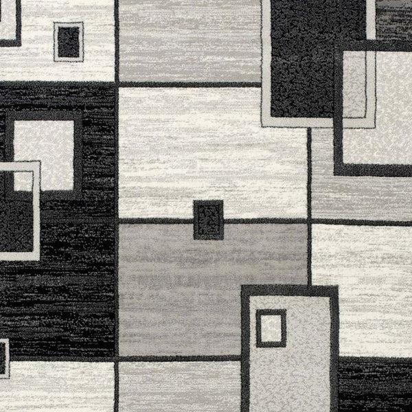 HomeRoots 2' Gray and Black Geometric Area Rug - Durable, Stain-Resistant Design Perfect for High-Traffic Spaces 609636