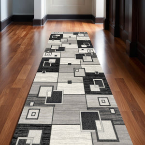 HomeRoots 2' Gray and Black Geometric Area Rug - Durable, Stain-Resistant Design Perfect for High-Traffic Spaces 609636